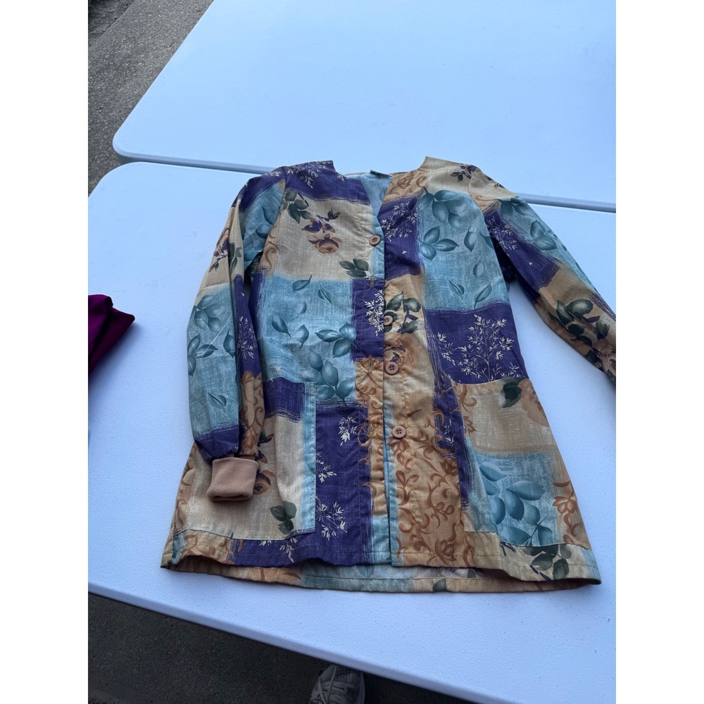 Barco Scrub Gear Jacket Romromanesque Floral Patchwork Button Front XS Vintage